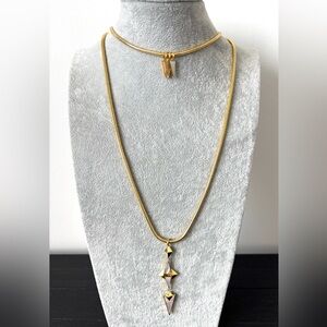 NWOT nOir Jewelry Milky Glow Necklace, 18k Gold Plate Double Row w Opal Pendants